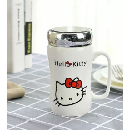LY sứ giữ nhiệt 400ML nắp tráng gương có tay cầm,in họa tiết ngẫu nhiên-GHT MART