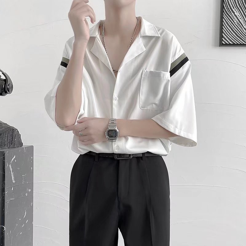 Áo Sơ Mi Tay Dài Dáng Rộng Thoáng Khí Phối Túi Phong Cách Hip Hop Đường Phố Hàn Quốc Cho Nam