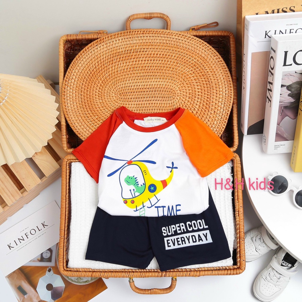 [Bé 7-27kg] Bộ Ngắn tay thun lạnh Minky Mom tay ráp lăng phối màu cho bé trai bé gái từ 7-27kg