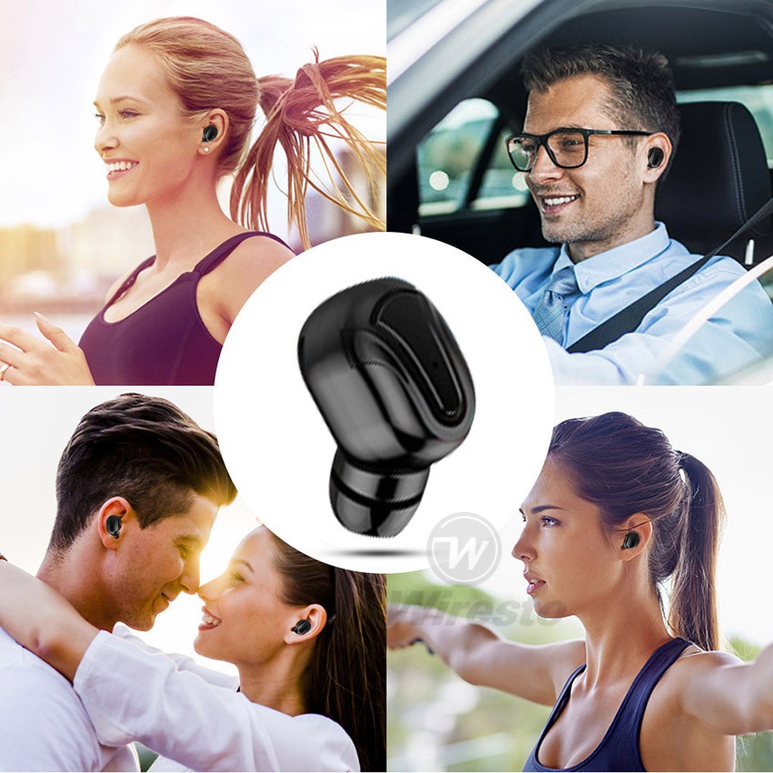 Tai Nghe Wiresto Mini Bluetooth Phiên Bản 5.0 Phong Cách Thể Thao Kèm Mic Và Hộp Sạc