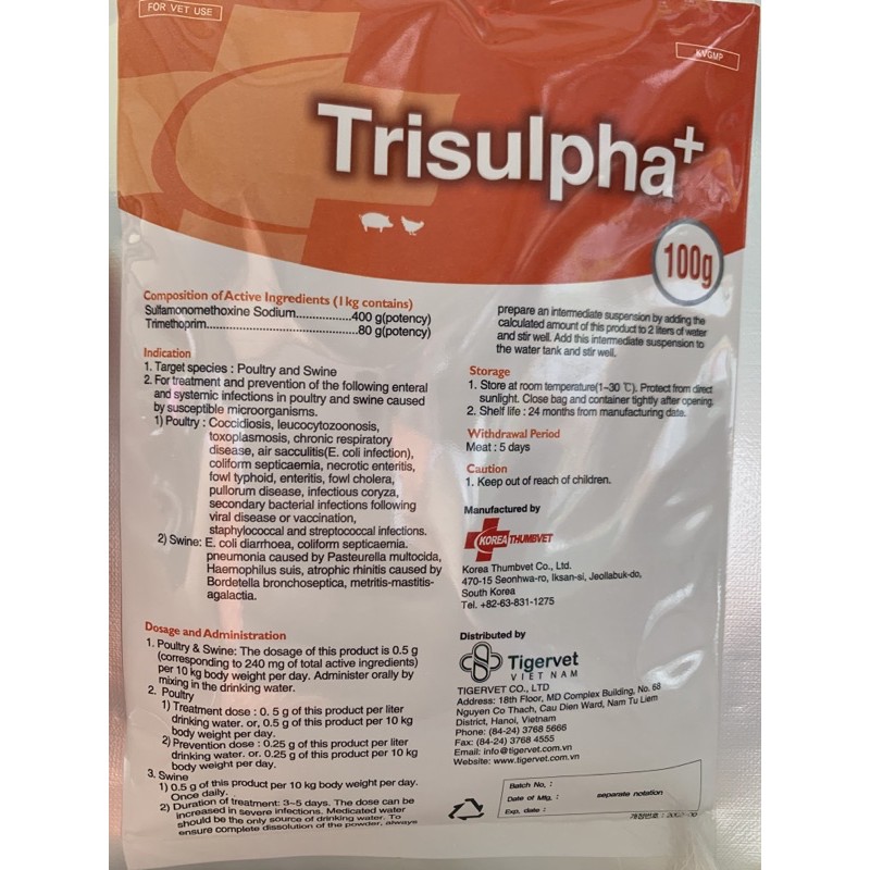 100g Trisulpha - đầu đen, kí sinh trùng máu trên gia cầm, heo