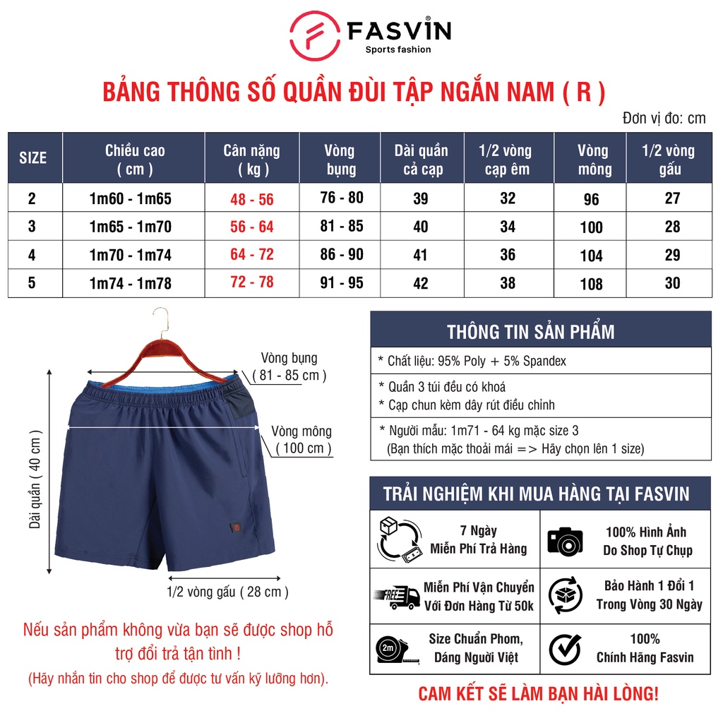 Quần đùi nam ngắn chạy bộ Fasvin R21451.HN vải Dù Gió nhẹ mát tiện dụng thể thao hay mặc nhà