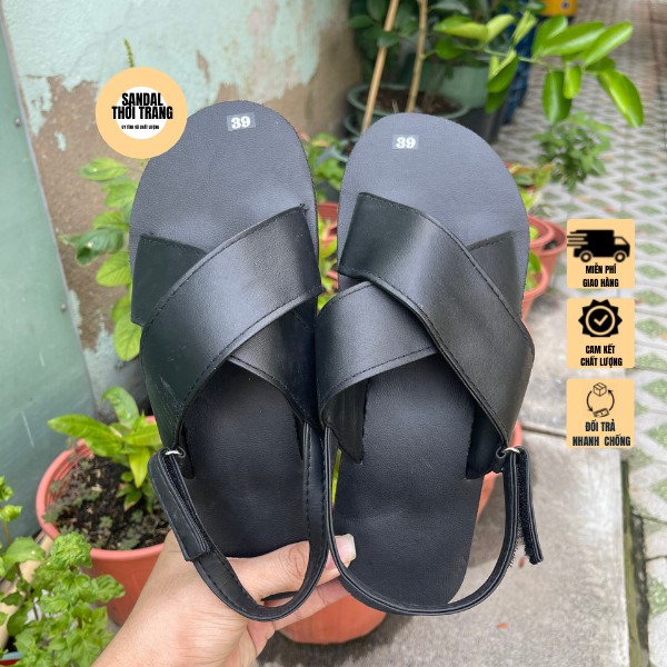 Dép quai hậu nữ nam, SANDALTHOITRANG Sandal nữ đi học A9 Nâu/Đen full size 30-44