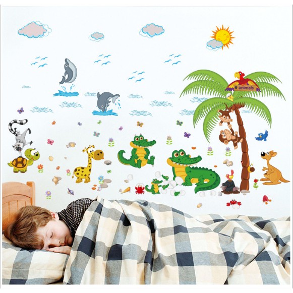 Decal trang trí bãi biễn của 2 Chú Cá Sấu ( Kèm Vido thật )