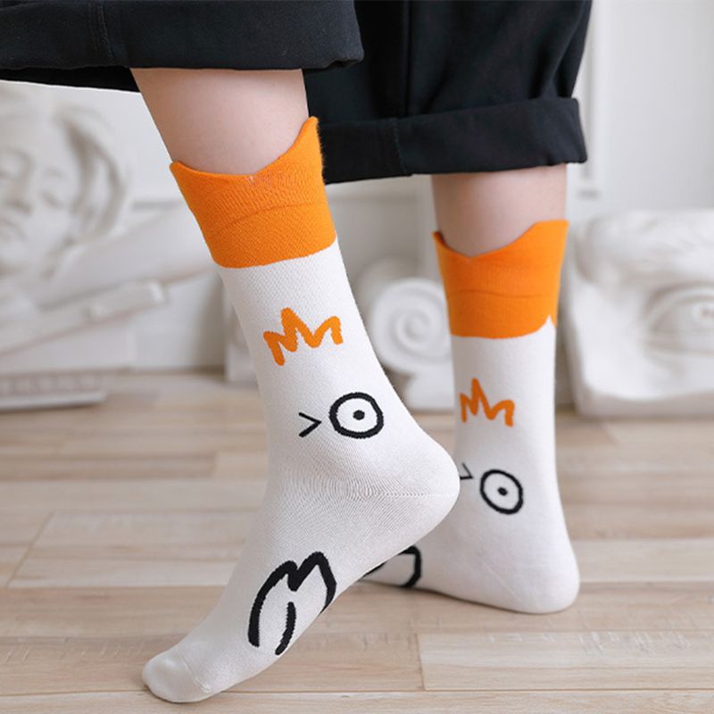 Vớ cotton cổ cao in họa tiết hoạt hình phong cách Harajuku Nhật Bản dễ thương thời trang cho nữ