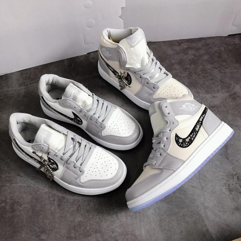 Giày jordan dior cổ cao + cổ thấp nam nữ màu xám bản cao cấp full box bill