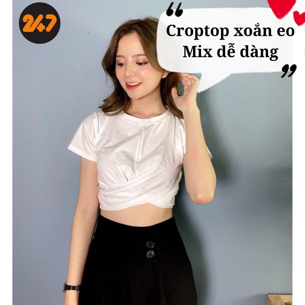 Áo thun croptop xoắn eo