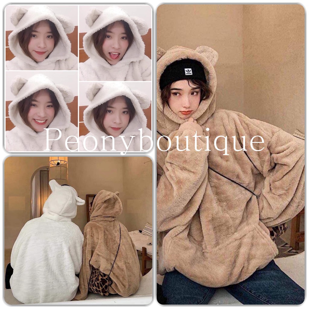 [MUST HAVE] Áo hoodie lông mũ tai gấu CUTE UNISEX | BigBuy360 - bigbuy360.vn