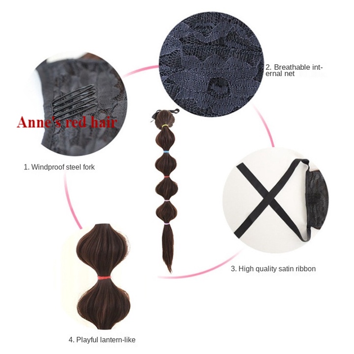 Tóc giả thắt bím đuôi ngựa màu đỏ dễ thương