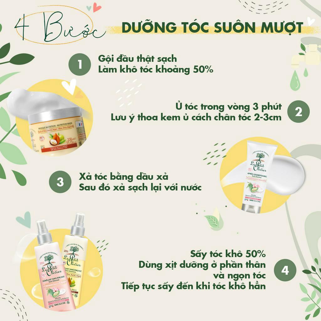 Kem ủ tóc Le Petit Olivier phục hồi và nuôi dưỡng tóc chuyên sâu tinh chất Argan, Bơ Hạt Mỡ, dầu Olive 330ml