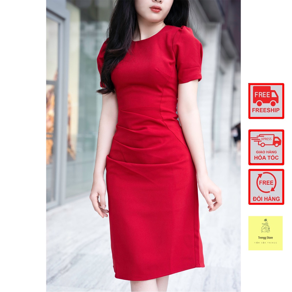Váy công sở dáng chữ A cổ tròn ngắn tay cao cấp 3 màu đủ size từ S đến XL- Mã V27 - Trenggstore