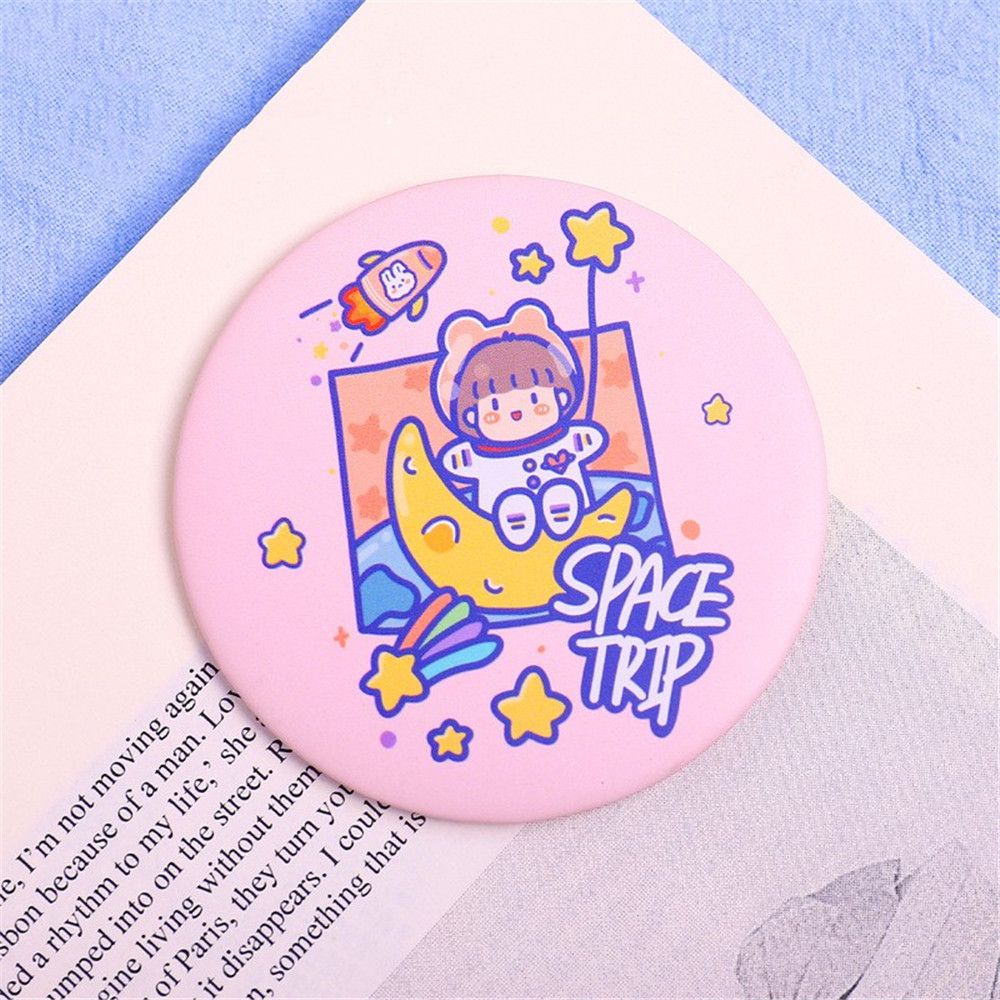 [Hàng mới về] Gương trang điểm mini hình tròn họa tiết hoạt hình xinh xắn và siêu bền