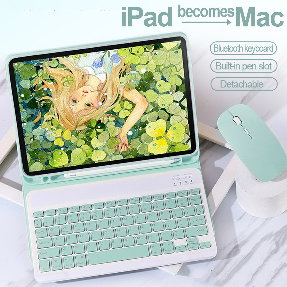 Vỏ da bọc bàn phím Bluetooth thông minh màu kẹo có ngăn đựng bút cho iPad mini 6 inch 2021