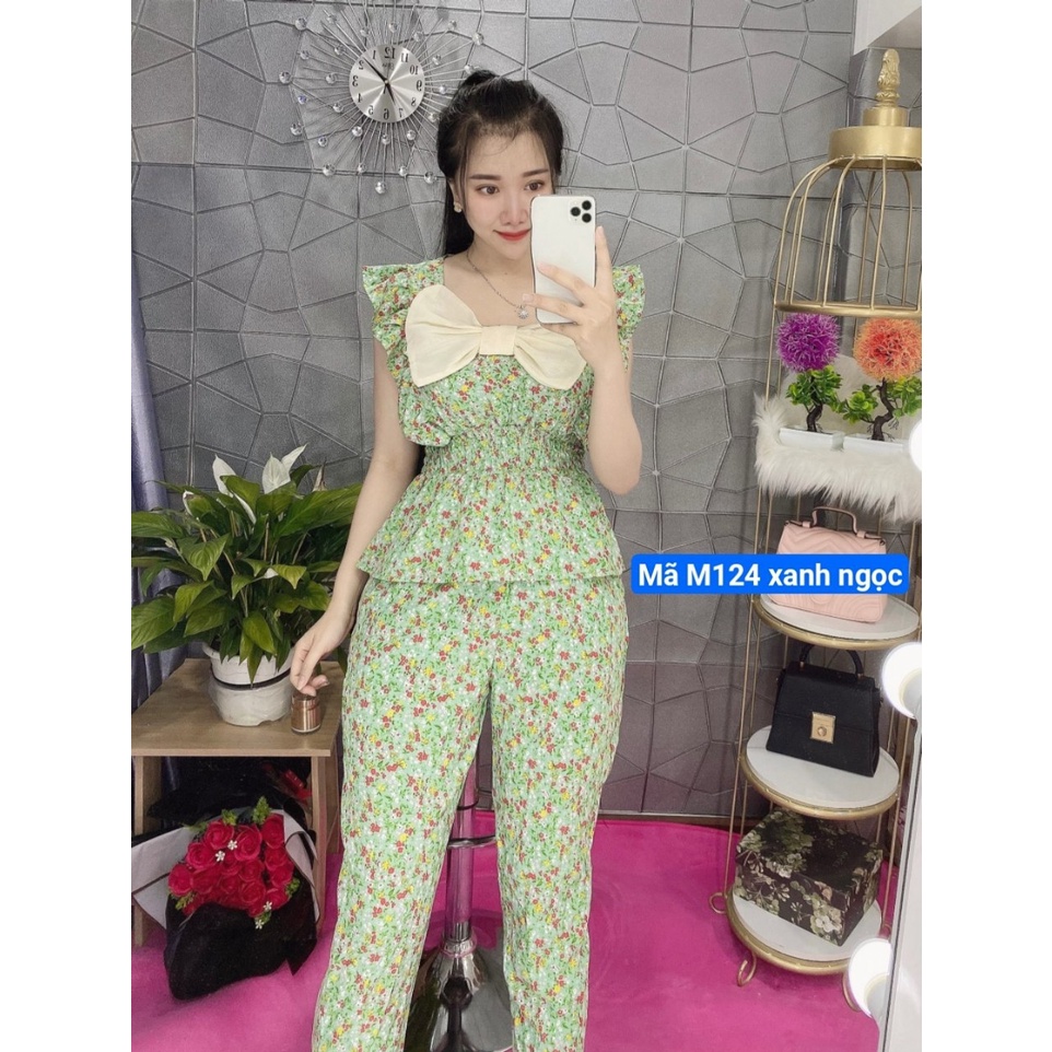 [ Mã M124 ] Set bộ Lụa , Hàng thiết kế phối nơ cực xinh | BigBuy360 - bigbuy360.vn