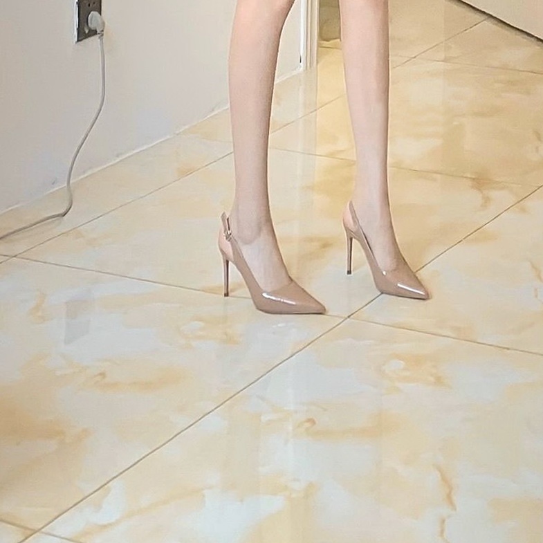 Giày Cao Gót Da Bóng Hở Ngón Màu Hồng Nude Thời Trang Mùa Hè 2022