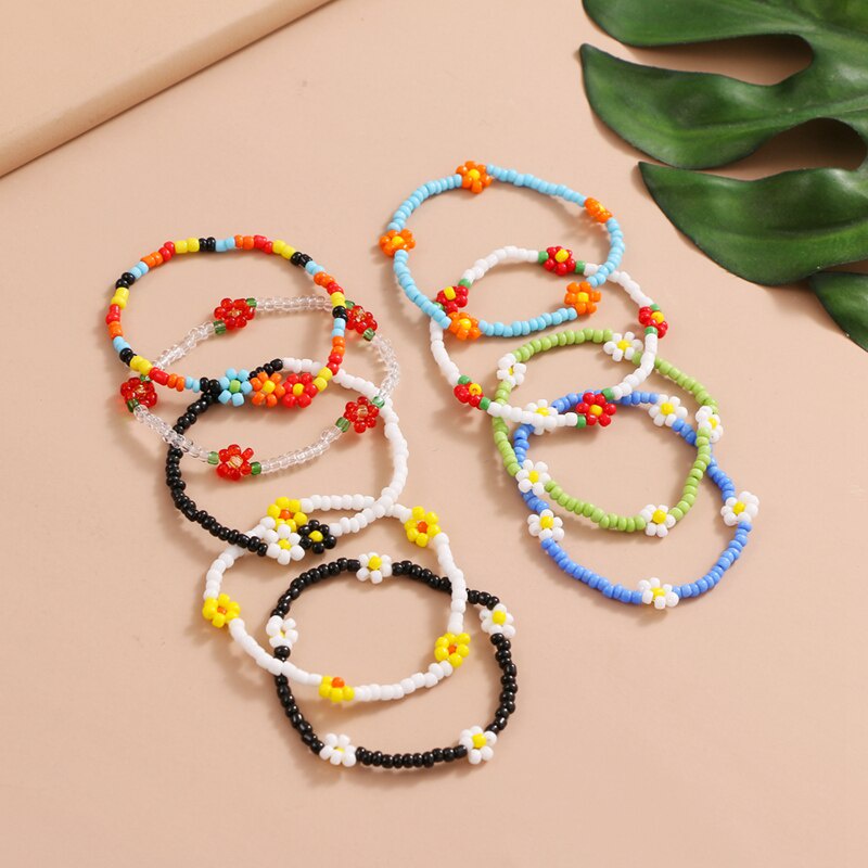 Vòng chân đính hạt hình hoa cúc nhiều màu sắc phong cách Hàn Quốc thời trang đi biển cho nữ