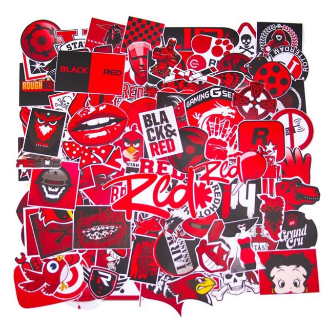 Sticker màu đỏ cực cool 30-50 cái ép lụa , sét hình dán chủ đề màu đỏ