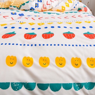 Sét ga gối poly cotton nhập khẩu ( dâu vàng mặt cười)