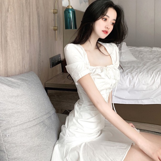 Đầm Thời Trang Tay Ngắn Cổ Vuông Xinh Xắn Phong Cách Hàn Quốc Cổ Điển | BigBuy360 - bigbuy360.vn