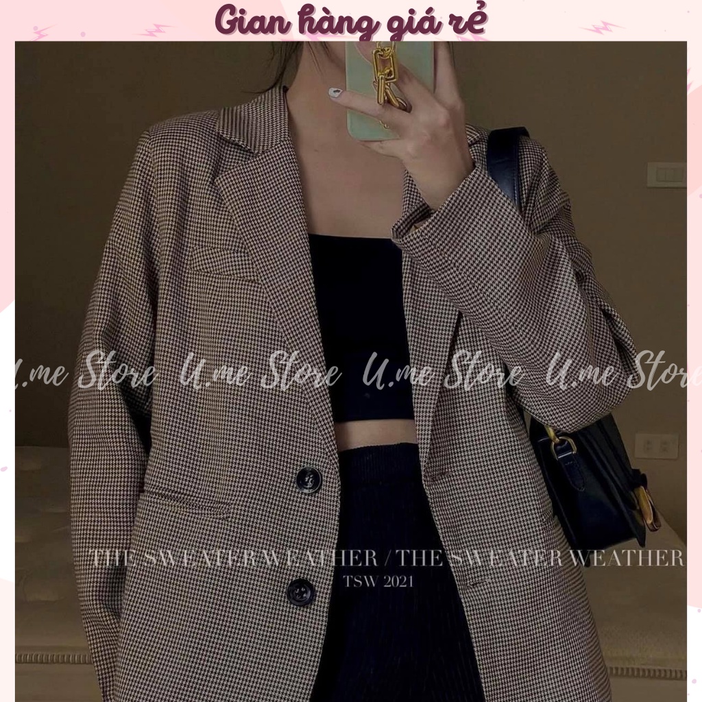 Áo khoác Blazer kẻ nhỏ Zic Zac 2 lớp thiết kế cúc tay sang chảnh Áo khoác Vest nữ Hàn Quốc