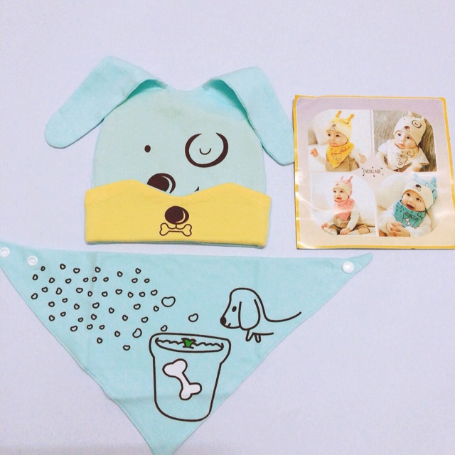 [CÓ CLIP] SET KHĂN + MŨ CÚN 100% COTTON CHO BÉ TỪ 3TH - 3T(MẪU 3)