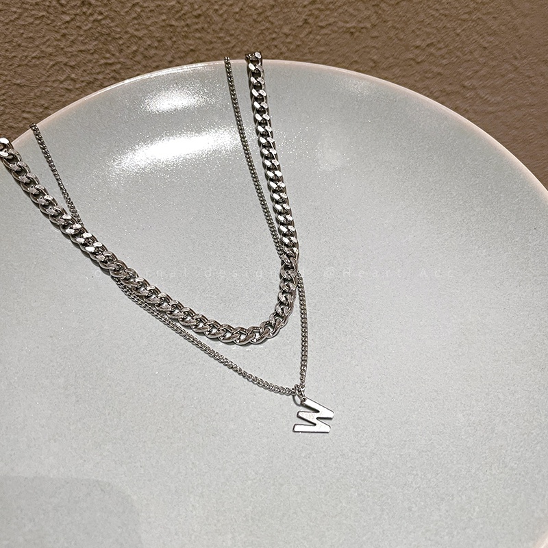 Vòng cổ Hai Lớp Mặt Chữ W Phong Cách hip hop Đơn Giản
