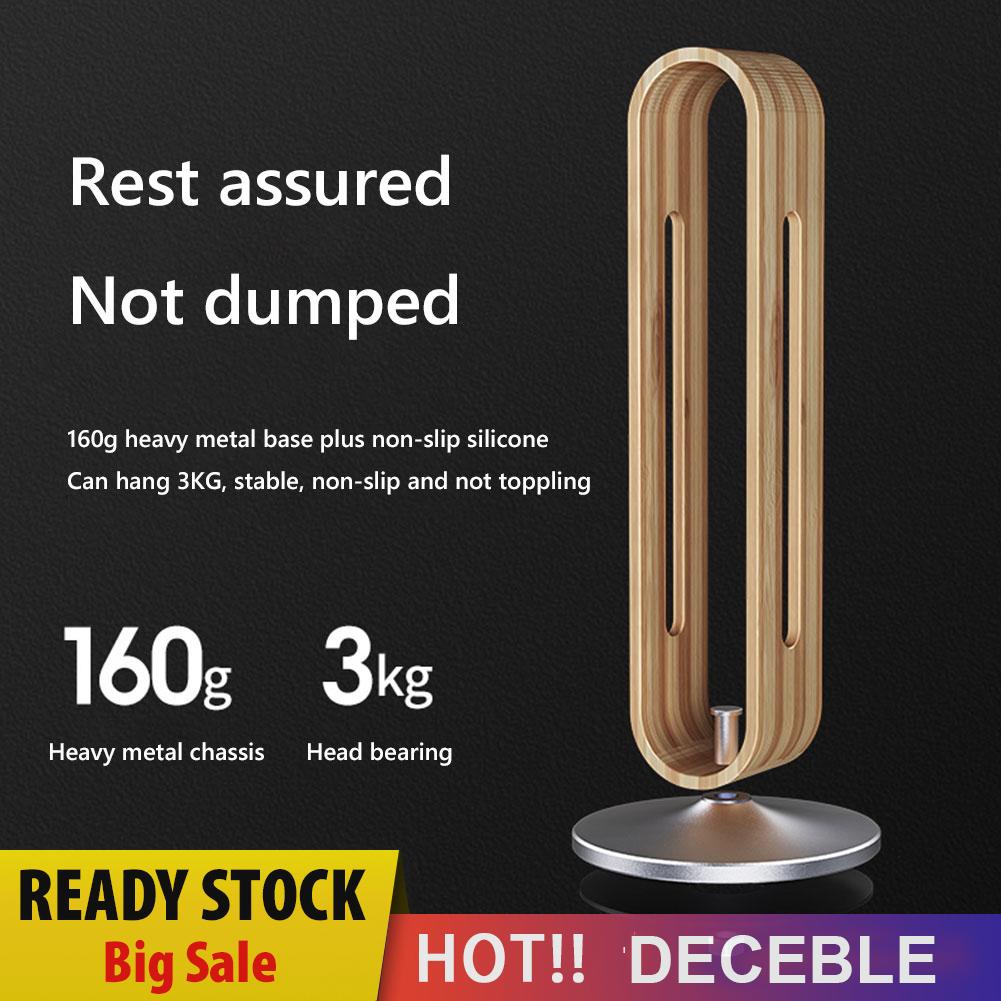 deceble Bamboo Wood Metal Headphone Stand Headset Earphones Display Rack Bracket