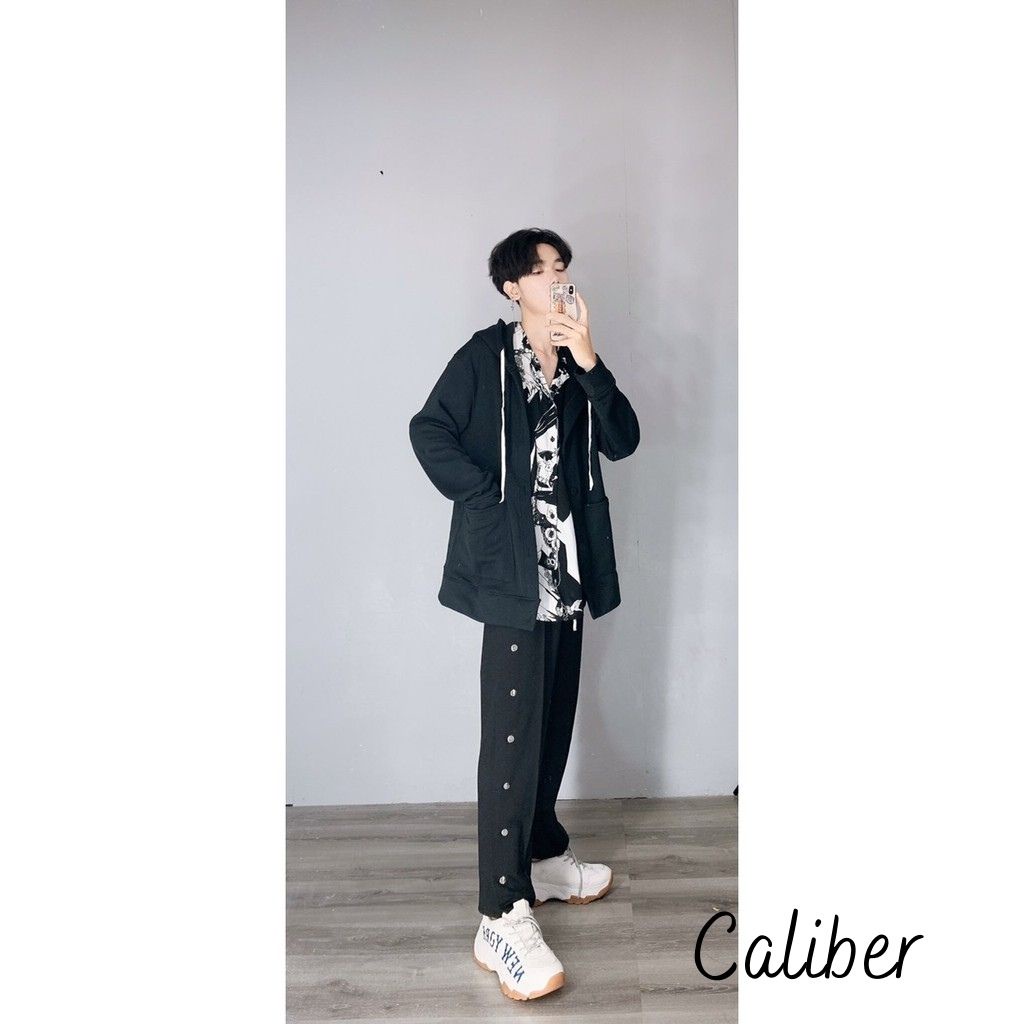 Quần ống rộng CALIBER - Quần thun nam ống rộng khuy nút  Unisex màu đen xám QD45