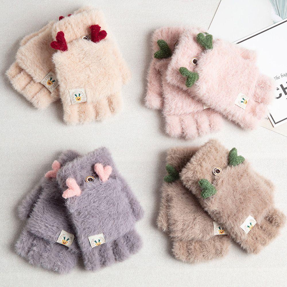 .Găng Tay Len Hở Ngón Đính Sừng Hươu