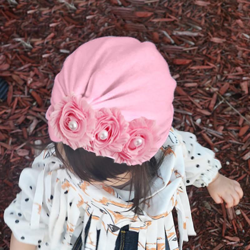 Mũ lưỡi trai vải mềm đính hoa và ngọc trai cho bé gái sơ sinh