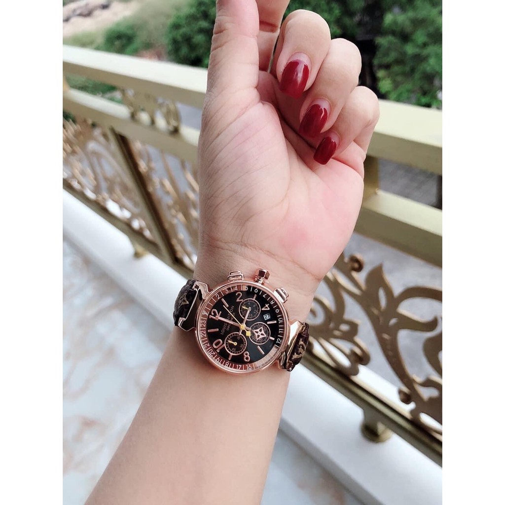 Đồng hồ nữ LV nữ dây da nâu kiểu dáng thời thượng sang trọng, chống nước , bảo hành 12 tháng