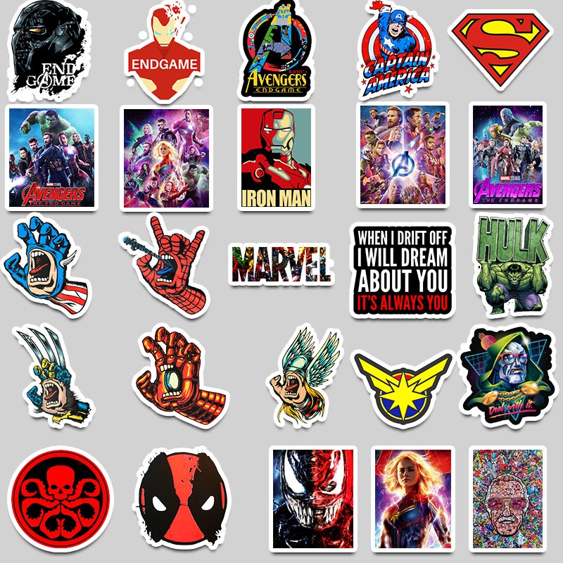 Bộ 50 miếng dán trang trí Laptop điện thoại hình siêu anh hùng Marvel Diy