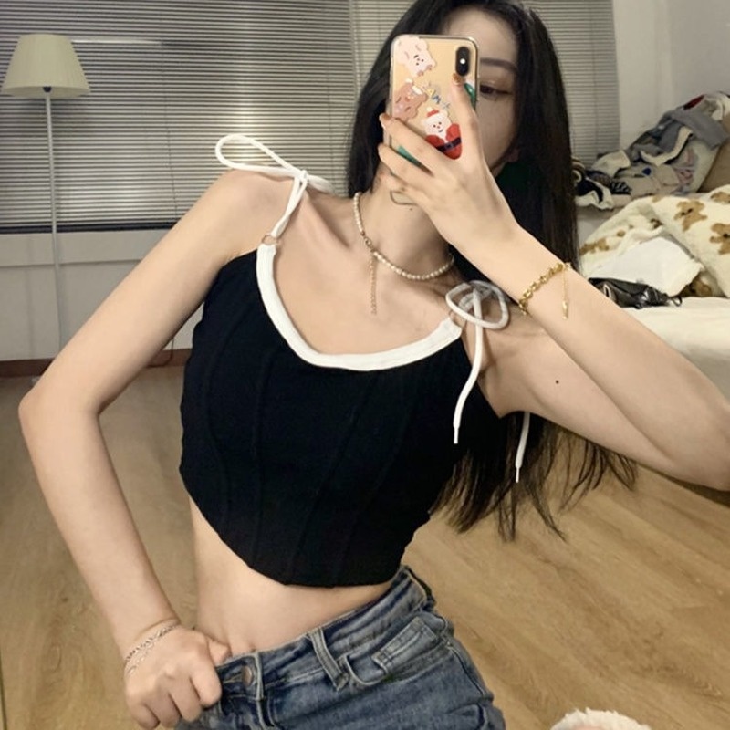 Áo Thun Nữ Ngắn Lưng Đan Dây Phong Cách Hàn Quốc