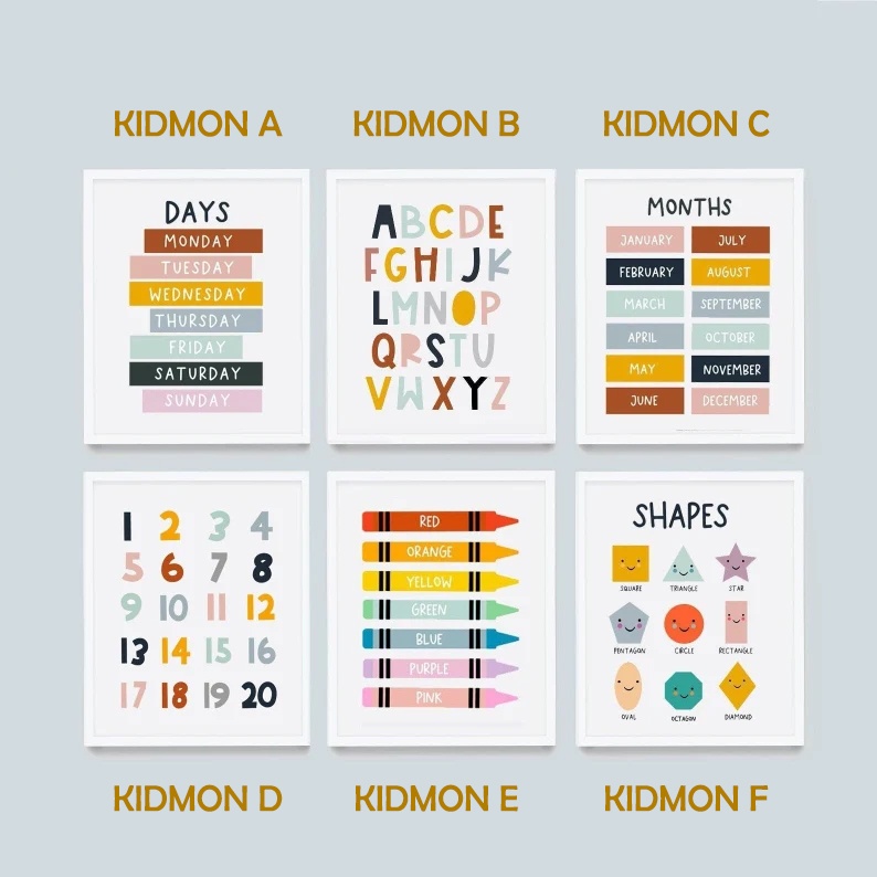 Bộ tranh Montessori cho bé trang trí treo tường canvas KIDMON
