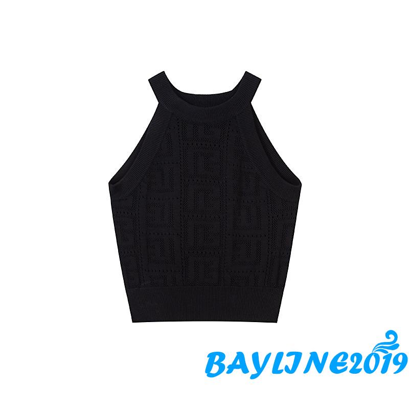 Áo Dệt Kim Sát Nách Cổ Tròn Màu Trơn Thời Trang Mùa Hè Cho Nữ