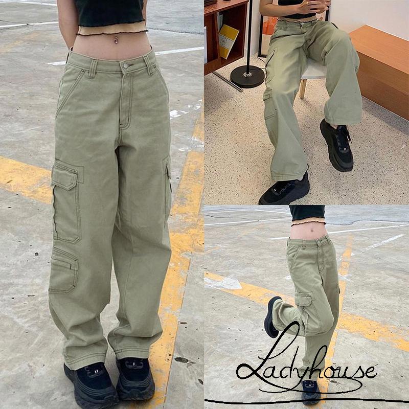 Quần Jean Dài Dáng Rộng Nhiều Túi Màu Sắc Thời Trang Cho Nữ