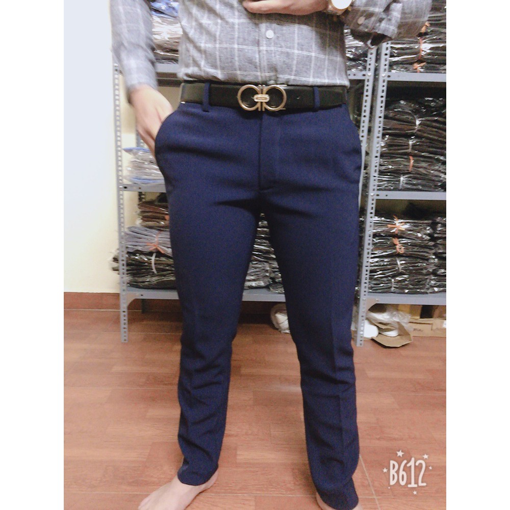 Quần tây nam vải co giãn dáng ôm màu xanh than