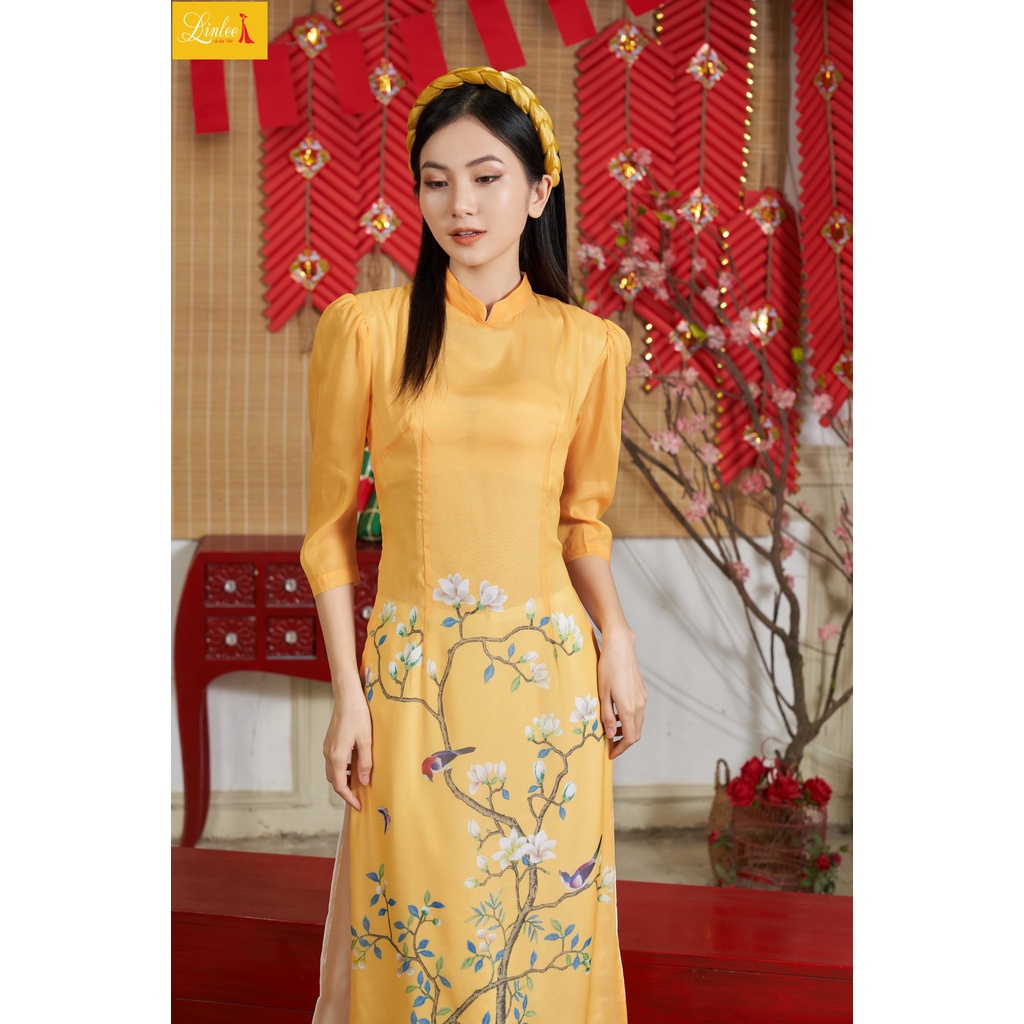 Áo dài voan 🎀FREESHIP🎀Áo dài phối hoa nổi bật ao dai cach tan