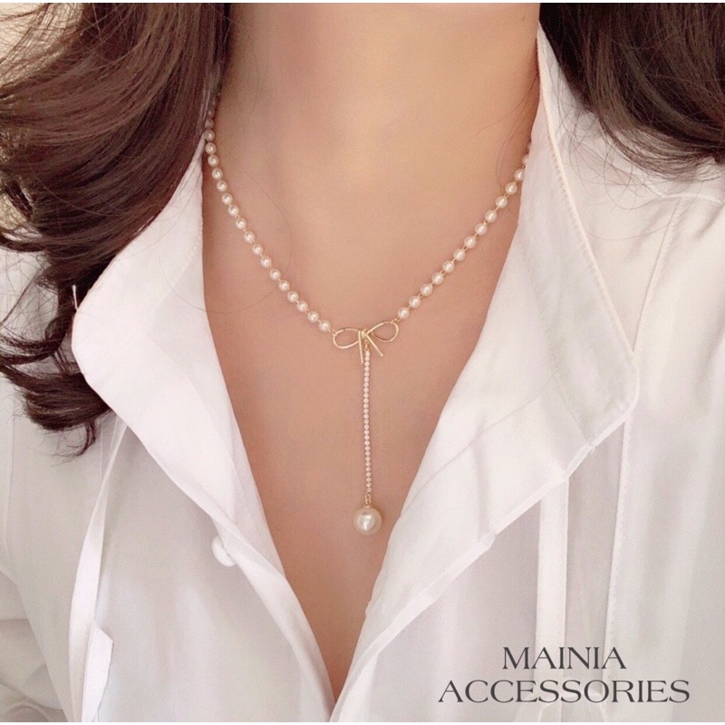 [ Bao Đẹp] Dây Chuyền Vòng Cổ Dáng Dài Hình Nơ Đính Đá Phong Cách Hàn Quốc Sang Chảnh Mainia Shop