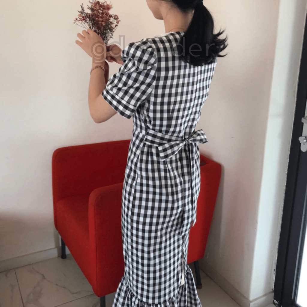 D36|Đầm công sở đuôi cá đẹp thanh lịch sọc caro phối ren móc gd_order