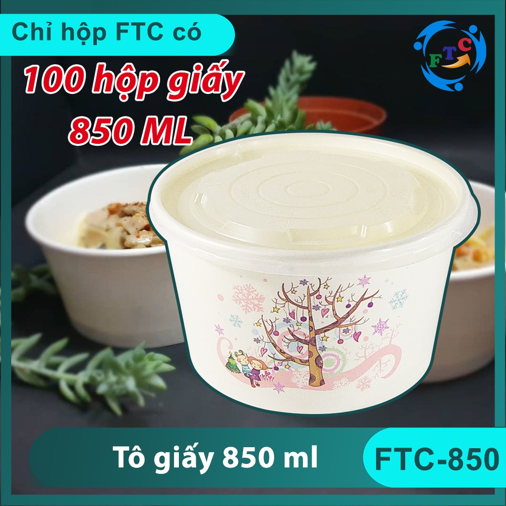 100 Hộp Giấy Tô Giấy Thực Phẩm FTC 🥗 850ML Chất Liệu Giấy Cao Cấp Dùng 1 Lần Đựng Cháo, Bún, Phở, Đồ Ăn Mang Về