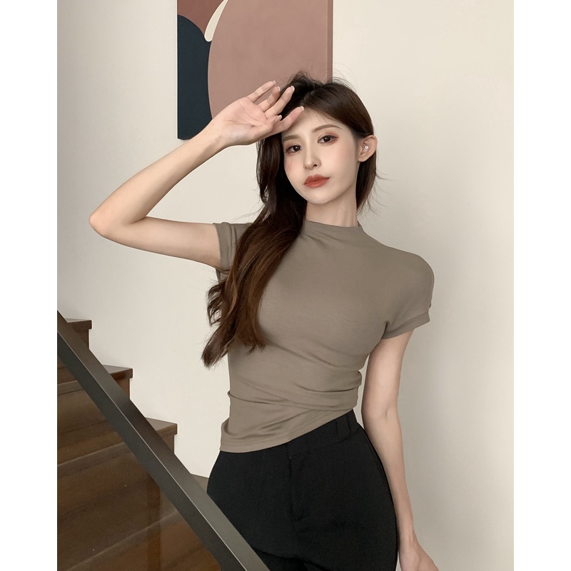 Áo Thun Tay Ngắn Cổ Lọ Dáng Ôm Phong Cách Hàn Quốc Thời Trang Cho Nữ | BigBuy360 - bigbuy360.vn