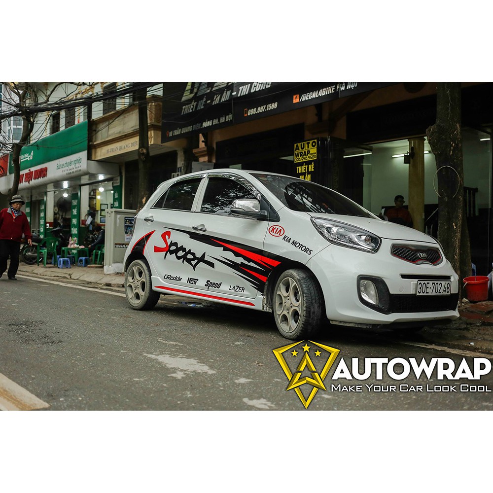 Tem họa tiết xe Morning CReddy Sport - Tem họa tiết ô tô Kia, tem dán sườn xe thể thao
