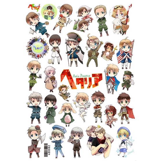 Sticker /hình dán anime Hetalia axis powers 30-60 cái ép lụa khác nhau
