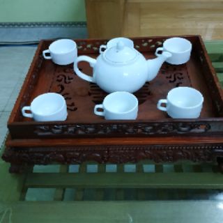 Bộ ấm chén trắng siêu rẻ ( Ấm bẹt to + 6 chén )