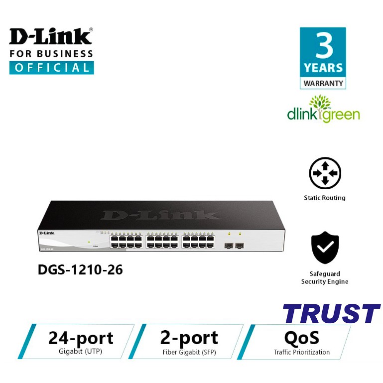 D-LINK DGS-1210-26 - Bộ chia cổng mạng 26 cổng 24 x 10/100/1000BASE-T ports + 2 x Gigabit SFP ports