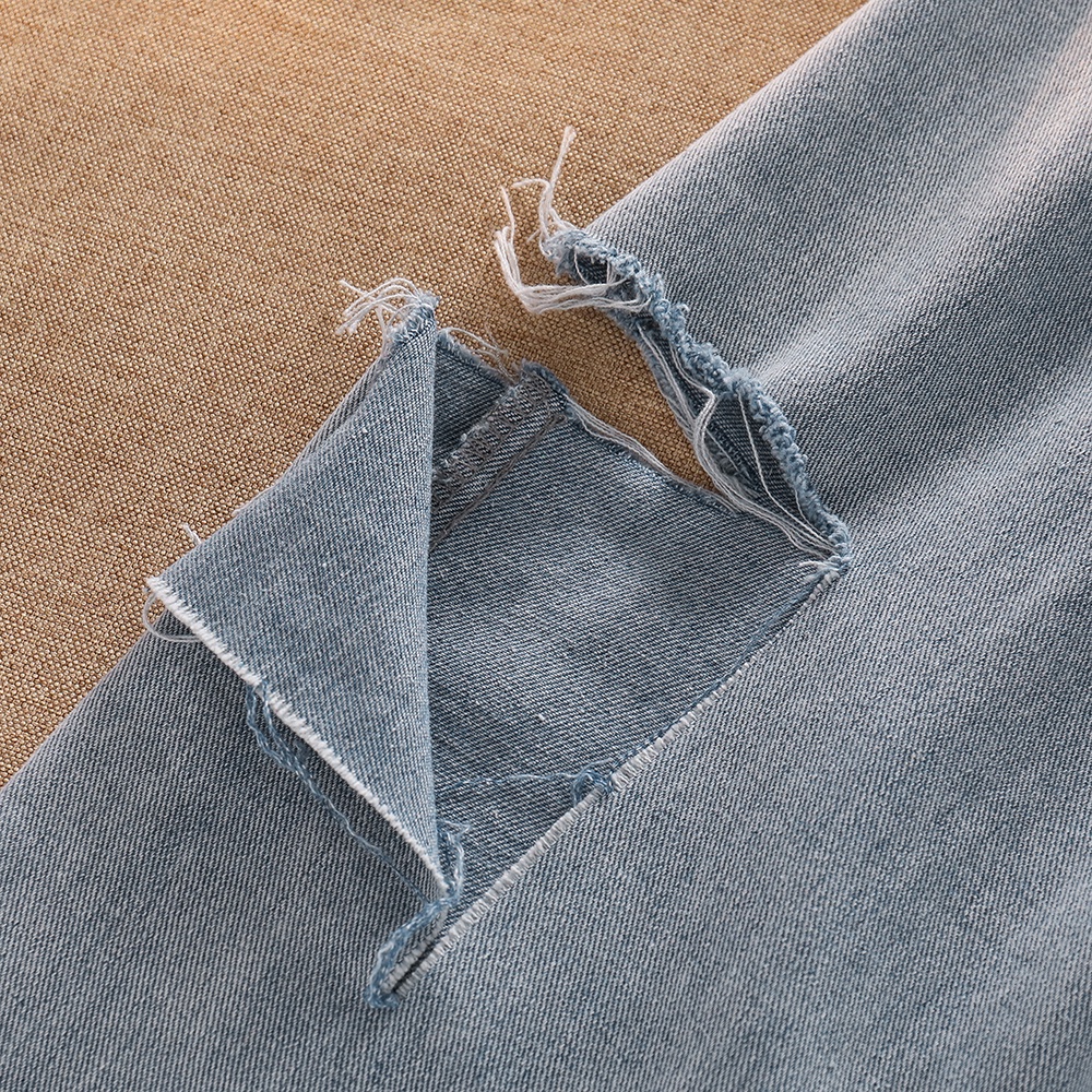 NUZIRO  Quần Jeans Dài Rách Gối Thời Trang Dành Cho Nữ