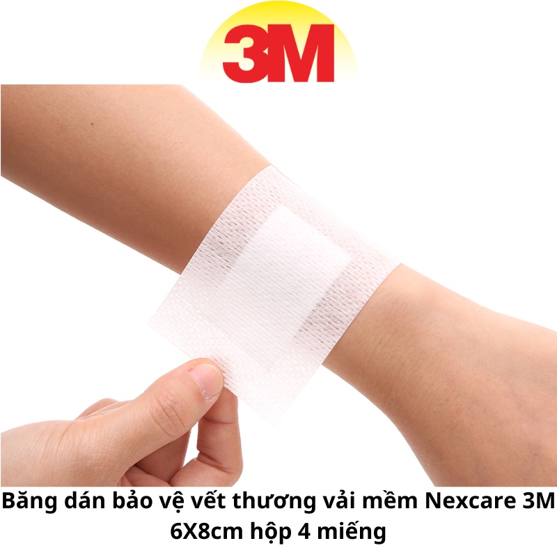 Băng dán bảo vệ vết thương vải mềm Nexcare 3M 6X8cm hộp 4 miếng, siêu dính, chống thấm nước B300 XA01091538