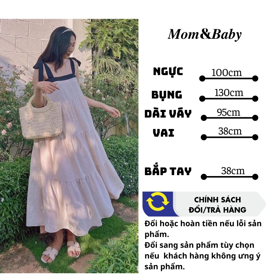 Váy bầu hai dây thời trang thiết kế M325 chất cát hàn freesize từ 45 đến 70kg