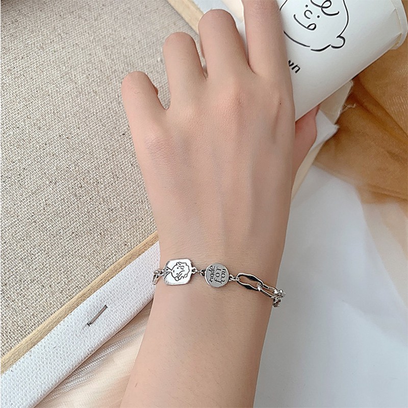 【QM】 INS Korea Men Women Cute Little Boy Hip Hop Square Figure Bracelet Geometric Round Letter Bracelet Girls Fashion Jewelry Accessories